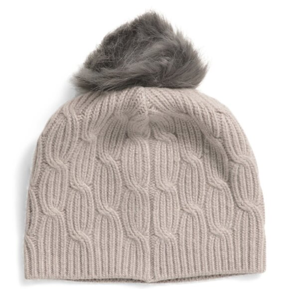PORTOLANO Wool Blend Cable Knit Beanie With Faux Fur Pom NWT - Picture 3 of 3